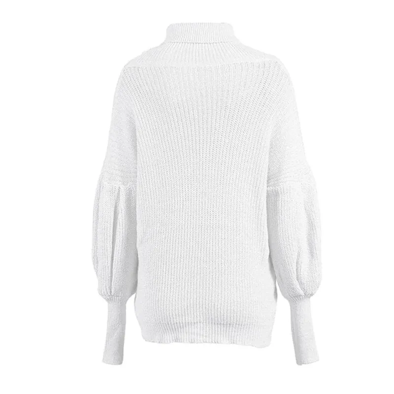 Women's Winter Warm Loose Knitted Pullover With Lantern Sleeves