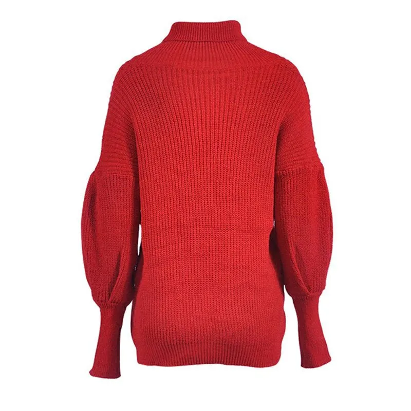 Women's Winter Warm Loose Knitted Pullover With Lantern Sleeves