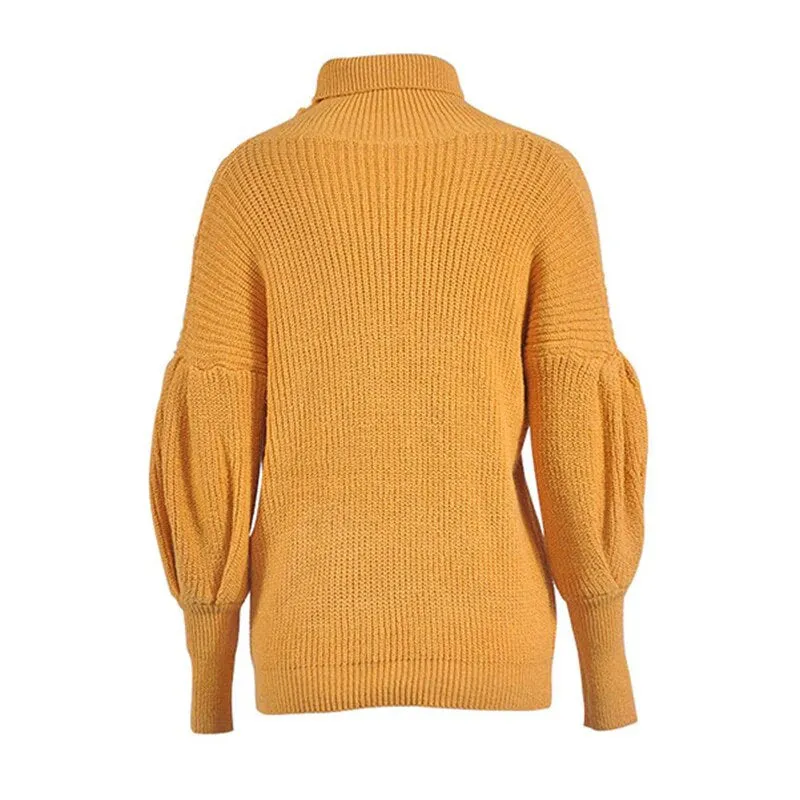 Women's Winter Warm Loose Knitted Pullover With Lantern Sleeves