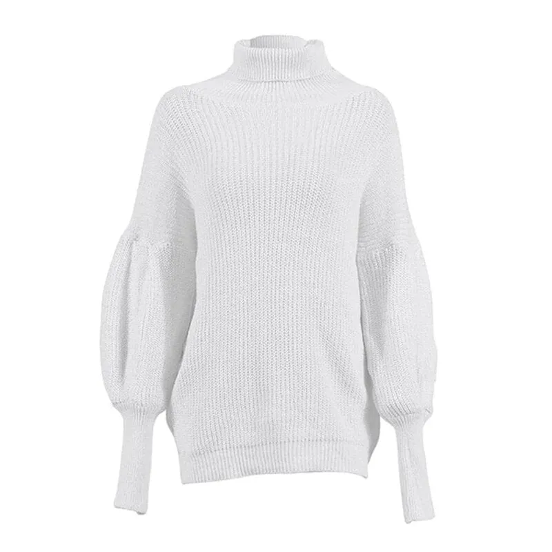 Women's Winter Warm Loose Knitted Pullover With Lantern Sleeves