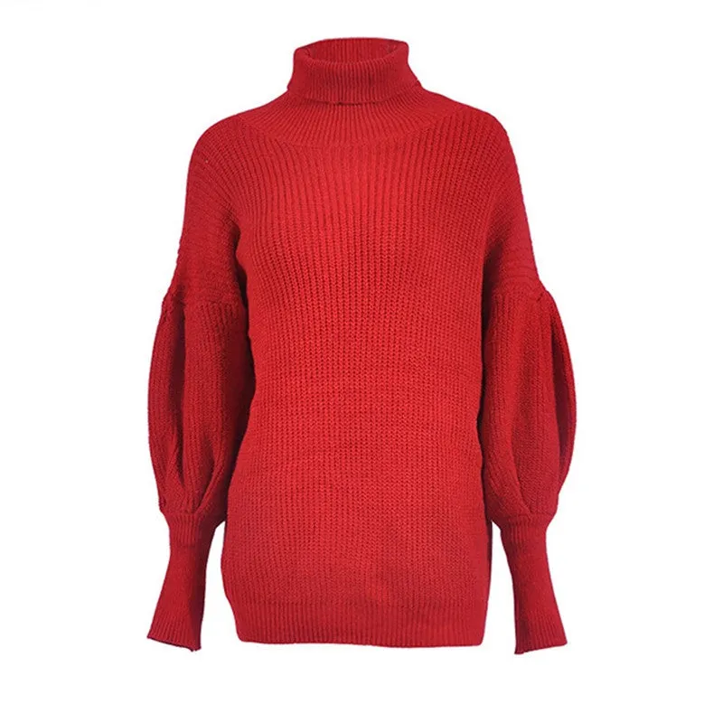 Women's Winter Warm Loose Knitted Pullover With Lantern Sleeves