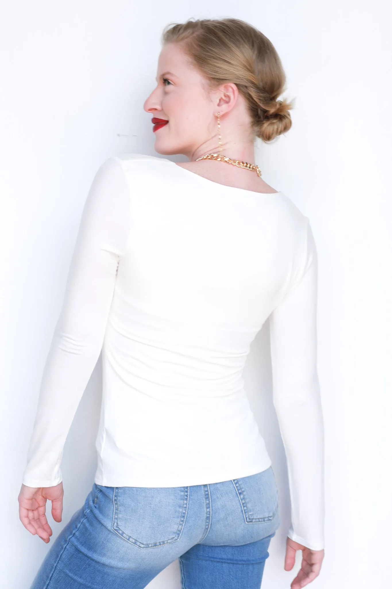 Your Turn Fitted Ivory Long Sleeve Top